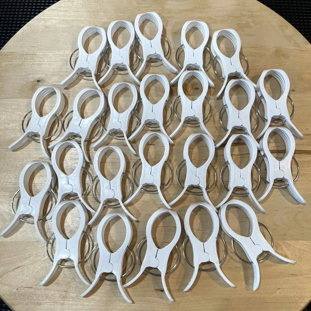 Lot Of 24 White Plastic Clips Beach Towel Clamps Windproof Quilt Blanket Hanging